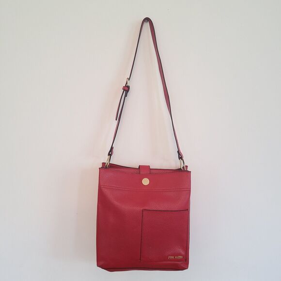 Vintage Steve Madden Red Faux Leather Handbag Shoulder Bag Crossbody Bag Purse - Picture 3 of 10